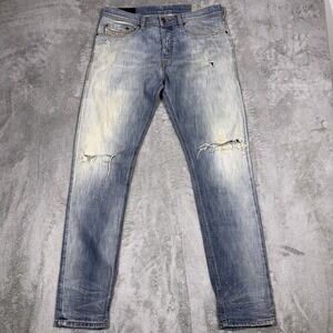 Diesel Jeans Tepphar Slim Carrot Fit Men's 31x30 Button Fly Blue Distressed